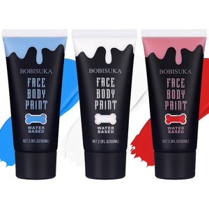 BOBISUKA White  Red  Blue Face Body Paint Kit, Water Based Face Painting for 4th of July Patriotic USA Flag Sports Fan Halloween Clown Zombie Joker Makeup for Women Adults, Non-Toxic Washable