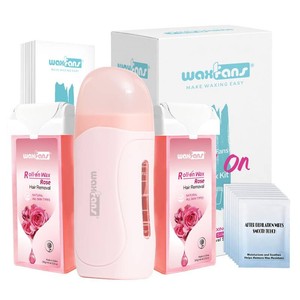 $30 Waxfans Roll on Wax Kit, Waxing Kit for Women and Men, Wax Roller Waxing Kit for All Skin Types, Roll on Waxing Kit for Hair Removal, Wax Cartridges & 50 Pcs Wax Strips (Rose)