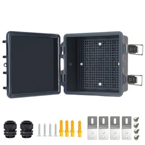 Electrical Junction Box, IP67 Waterproof Outdoor Box ABS Plastic Enclosure with Stainless Steel Latches & Brackets, Hinge Black Cover Project Box with Mounting Plate Outer size5.9x5.9x3.5