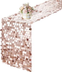 12 x 108 Inch Rose Gold Sequin Table Runner Glitter Rectangle Big Sequin Table Runner for Wedding Party Birthday Christmas Halloween Decoration (1 Pack)