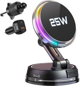 $50 Qi2.2 25W Magnetic Car Charger with Cool Fan, 78LBS Vacuum Suction