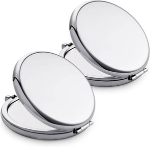 Compact Mirror, Pocket Travel Makeup Mirror for Purse, Metal Round Shell, 2-Sided 1X2X Magnifying, Portable, Folding, Handheld, Silver, 6 Pack