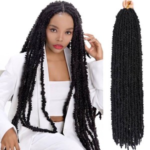 $39 ZRQ 36 Inch Long Butterfly Locs Crochet Hair 6 Packs Pre-looped Black Distressed Locs Goddess Soft Locs Crochet Braids Synthetic Boho Locs Hair Extensions For Women 1B#