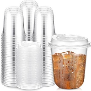 $27 Baderke 100 Sets 12oz Clear Plastic Cups with Lids, Round Bottom