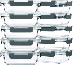 $40 M MCIRCO 10 Pack,22 oz Glass Food Storage Containers with lids, Gray