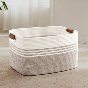 $32 72L Large Woven Laundry Basket Hamper with Leather Handles,Brown