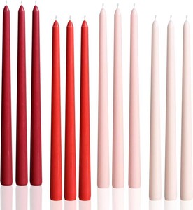 $24 12 inch Red Gradient Taper Candles Unscented Smokeless Long Tall Tapered Candle for Candlesticks Sticks Wedding Advent Home Decor Dinner Christmas Set of 12