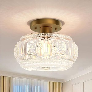 $36 Globe Glass Semi Flush Mount Ceiling Light Fixture, Vintage Gold