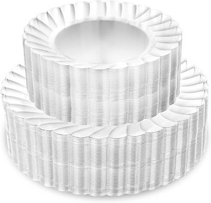 $40 YOUBET 100PCS Clear Scalloped Plastic Plates for Wedding Party