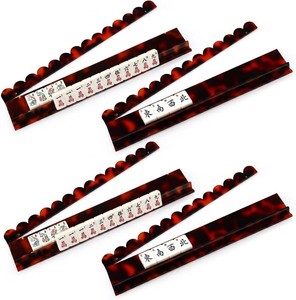 $94 4 Packs Tortoise Shell Mahjong Racks Set Scalloped Mahjong Racks with Magnetic Pusher 17.5 Acrylic American Majiang Tile Holders for Family Party Gifts Modern Table Game Accessories