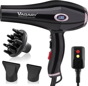 $38 VAGARY Professional Salon 2200W Blower Dryer with Diffuser Concentrator Nozzles,Negative Ionic Blow Dryer,Low Noise Hair Dryers,2 Speeds and 2 Heat Settings 1 Cool Shot Button