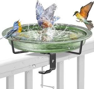 $23 Deck Mounted Bird Bath for Outside, Detachable Birdbath Bowl with Sturdy Clamp, Outdoor Bird Baths Bowl for Attracting Birds Garden Yard Decor (Retro Green)