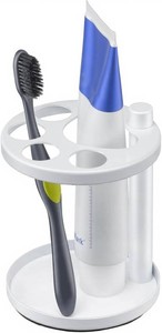 Metal Toothbrush Holder Stand for Bathroom Stainless Steel Ventilated Organizer with Slots for Electric Toothbrushes, Toothpaste, Razors & Small Comb, Unique Footprint Base Design, White