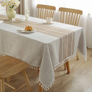 $23 JIALE Tablecloths for Rectangle Tables, Cotton Linen Table Cloth Waterproof Tablecloth Wrinkle Free Farmhouse Dining Tables Cover, Soft Fabric Table Cloths with Tassels, Brown, 55 X 70, 4-6 Seats