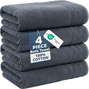 $33 Casa Platino 100% Cotton 4 Pack Bath Towels Set (30x60) - Ring Spun, Large Cotton Towels for Bathroom - Quick Dry, Soft & Absorbent Bath Towel Set - Remains Soft After Multiple Washes - Cool Grey