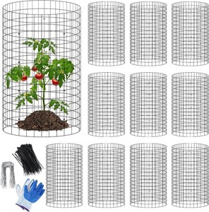 $40 winemana 12 Set Garden Plant Protector Cage,36 Pcs 16x12 in Metal Wire Protectors for Plants Protection Cages with Stakes Ties Animals Barrier to Keep Rabbit Chicken Away from Flower Vegetables(Black)