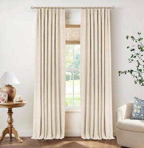$39 INOVADAY 100% Cream Blackout Curtains for Bedroom 84 Inches Long