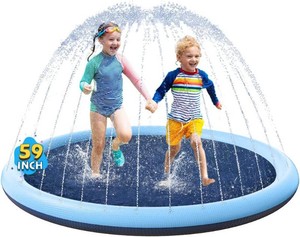 $20 VISTOP Non-Slip Splash Pad for Kids and Dog, Thicken Sprinkler Pool Summer Outdoor Water Toys - Fun Backyard Fountain Play Mat for Girls Boys Children or Pet Dog (59 inch, Blue&Blue)