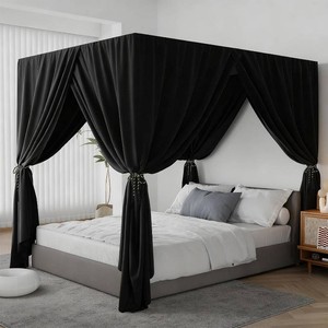 $76 Black Canopy Bed Curtain 4 Corner Post Bed Curtains, King