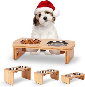 $20 Elevated Dog Bowls, Bamboo Raised Dog Bowl Stand (4 Tall)