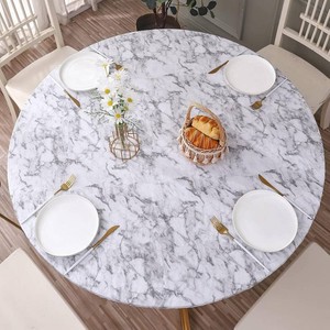 Walrus Round Vinyl Fitted Tablecloth with Flannel Backing Elastic Edge Design Table Cover Waterproof Oil-Proof PVC Table Cloth Stain-Resistant Best for 32-36 Round