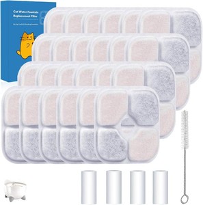 11-Pack Cat Water Fountain Filter Compatible With Cat Pixi Water Fountain Filter Replacement Triple Action Water Filter, 4 Pump Tubes 1 Hard Brush 11 pieces