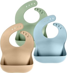Cuddle Campus Set of 3 Silicone Bibs, Soft Adjustable Bibs for Boys & Girls