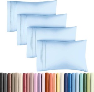 $24 Queen Pillow Cases Set of 4 - Ultra Soft Pillowcase Covers - Light Blue