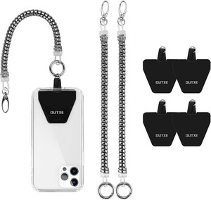 OUTXE Phone Lanyard Tether with 4 Patch- 2  Phone Tether, 4  Phone Patch with Adhesive, Compatible with Smartphone- Silver