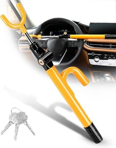 $26 Tevlaphee Steering Wheel Lock - Anti Theft Device with Adjustable Car Wheel Lock, 3 Keys (Yellow)
