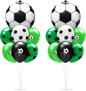 Sumind 2 Set Soccer Balloon Stand Kit Football Foil Balloons Table Centerpiece Birthday Party Decorations Green Black White Decor for Game Sport Themed Birthday