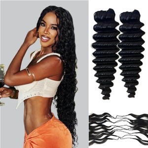 $153 100% Human Hair Deep Wave Knotless Pre-Separated Crochet Hair feather crochet human hair extensions for Women Natural Color 16 Inch 240g