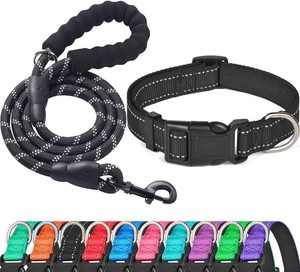 Ladoogo Reflective Dog Collar Padded with Soft Neoprene, Medium, Black