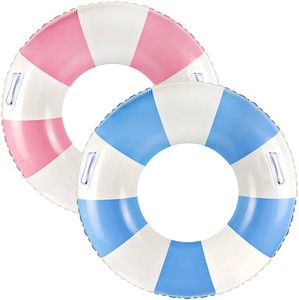 2 Pcs Classic Striped Pool Floats with Handle for Adult