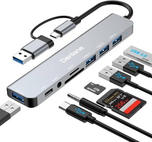 USB C Hub USB Hub 3.0 for Laptop, Upgrade 8 in 2 USB Splitter with USB-C4 USB A Port Extender, TFSD Card Slot, 3.5mm Audio Adapter, USBC USB Dongle for PCMacMacBookLaptopiPadTablet
