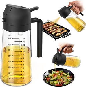 TrendPlain 16oz470ml Glass Olive Oil Sprayer for Cooking   2 in 1 Olive Oil Dispenser Bottle for Kitchen Gadgets and Air Fryer Accessories, Salad, BBQ - Black
