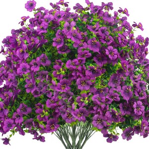 $32 Grunyia Artificial Fake Flowers for Outdoor Spring Decoration, 16 Bundles Faux Silk Colorful Daisy UV Resistant Realistic for Outside Porch Patio Home Yard Garden Planters Pots Window Box (Purple)