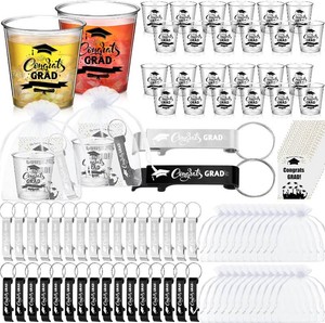 $24 Yungyan 50 Sets Graduation Party Favors for Guests 2027 Congrats Grad 2.87oz Shot Glasses Aluminum Bottle Opener Keychain Thank You Cards Bulk for Class Reunion Favors Souvenirs (Black and Silver)