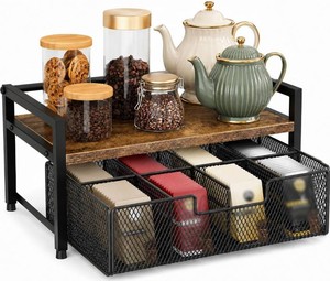 $21 Tea Bag Organizer for Countertop, 8-Compartment Rack with Drawer