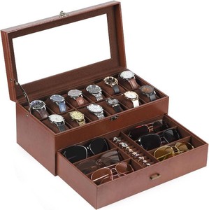 $37 AUTOARK Leather & Velvet Watch Box & Sunglass Organizer,Coffee,MKAW041
