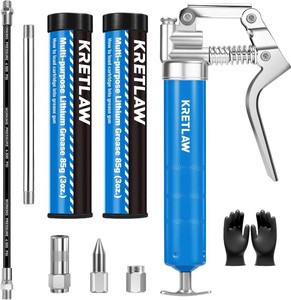 KRETLAW Mini Grease Gun (3000PSI) with Double 3oz Cartridge Grease and 12 Flex Hose, Reinforced Coupler for Automotive,Marine