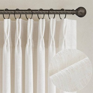$50 TWODRAPES Natural Pinch Pleated Linen Semi Sheer 84 Inch Curtains 2 Panels