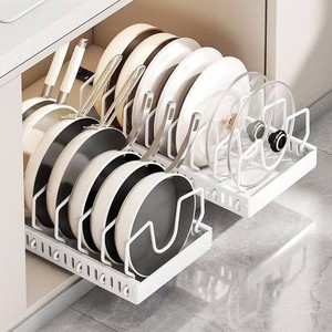 $40 2 Pack Pull Out Pots and Pans Organizer for Cabinet & Countertop, Kitchen Cabinet Organizer with 8 Adjustable Dividers, Storage for Pot Lid, Dishes, Bakeware, White