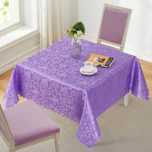 Wave Scroll Damask Jacquard Square Light Purple Tablecloth 52X52 Wipeable Table Cover for Dining Table, Buffet Parties and Camping