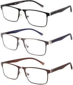 $20 Mens 3Pack Reading Glasses Blue Light Filtering Full Frame Metal