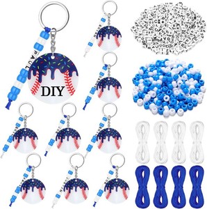 Nosiny 12 Pcs Baseball Drip Keychains, 2 DIY Bag Tag Favors,Blue