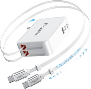 $37 65W for MacBook Pro Charger,5-in-1 Retractable Wall Charger Plug for iPhone