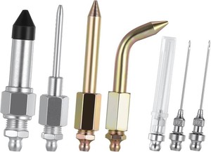 ANABIUP 7PCS Grease Gun Accessory Kit Including 3 Grease Needle Nozzles 1 Needle Dispenser & Rubber Joint Fitting 1 Bent & Straight Nipple Nozzles for Small and Confined Spaces