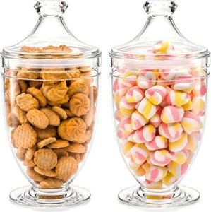 $24 Hacaroa 2 Pack Acrylic Apothecary Jars with Airtight Lids, 46 Oz Clear Plastic Candy Cookie Jars for Candy Buffet, Decorative Bathroom Canister Container for Bath Salt, Vanity, Party, Wedding