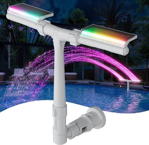 $53 POOLHACKER Solar Pool Fountain with 10-Color LED Lights, Newly Refined Streamlined Design, Auto Dusk Sensor & Timer, Remote Control, Dual-Head Adjustable Spray for Above & Inground Pools